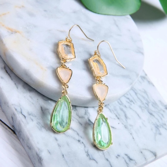 NWT Blue + Gold Stone Drop Earrings OR Green - Picture 2 of 8